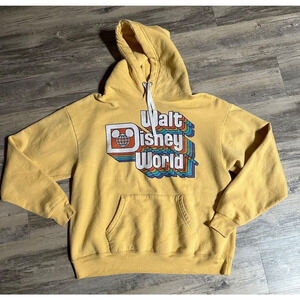 Walt Disney World Hoodie Adult Medium Yellow Retro Logo Pullover Sweatshirt WDW